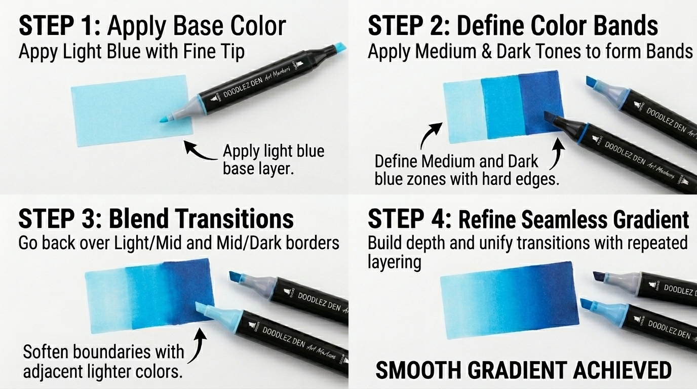 Three color alcohol marker blending
