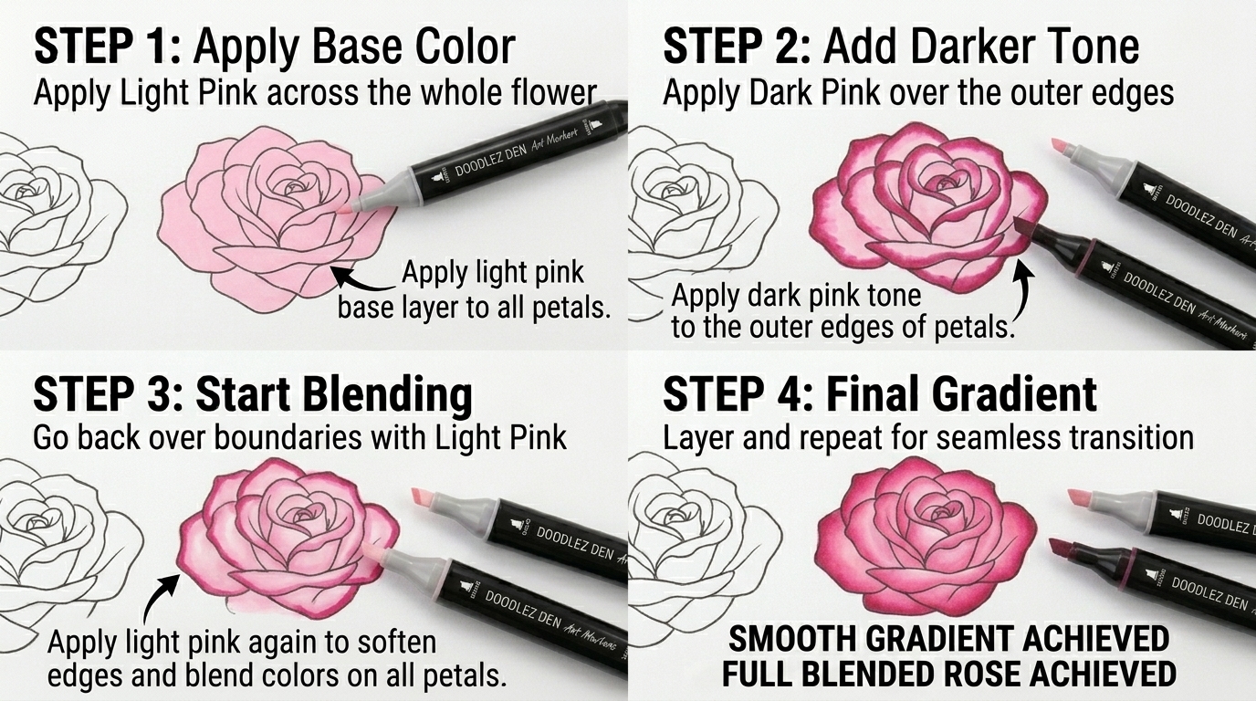 Light to dark alcohol marker blending